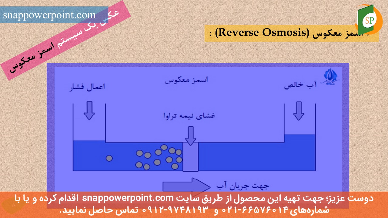 این عکس، مربوط به پاورپوینت آماده کاربرد فرایندهای غشایی در تصفیه آب و فاضلاب، گروه تخصصی اسنپ پاورپوینت می‌باشد.