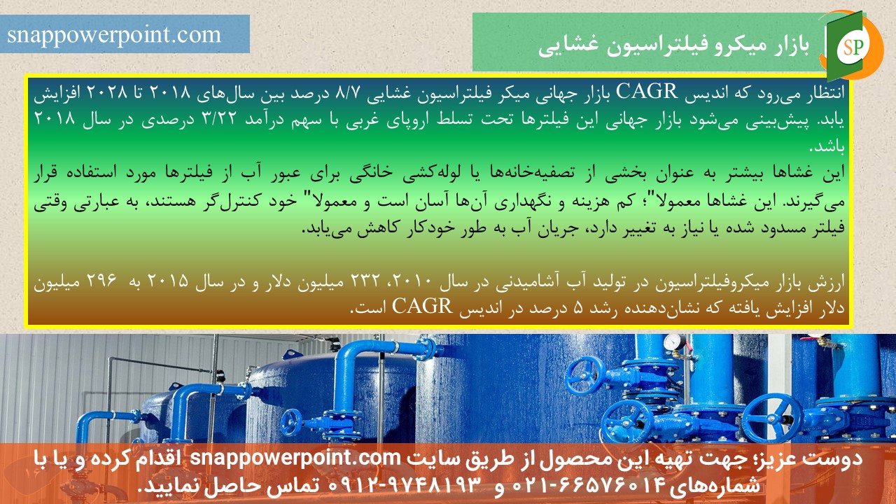 این عکس، مربوط به پاورپوینت آماده کاربرد فرایندهای غشایی در تصفیه آب و فاضلاب، گروه تخصصی اسنپ پاورپوینت می‌باشد.