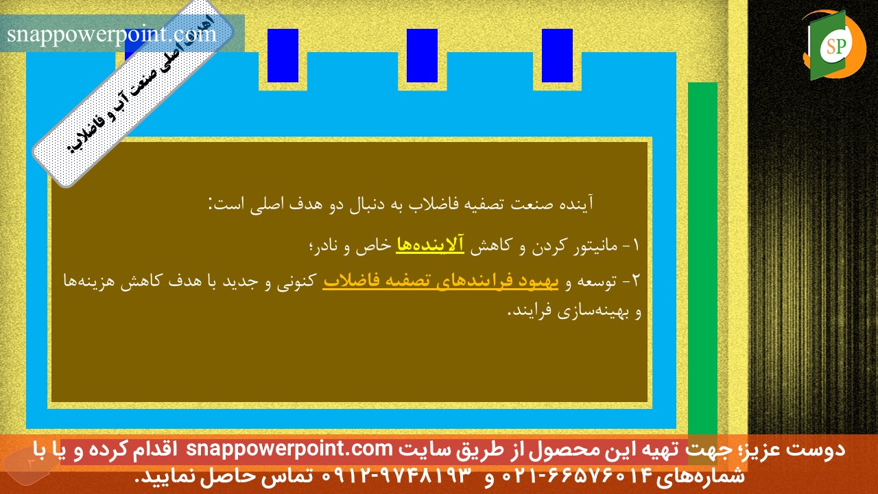 این عکس، مربوط به پاورپوینت آماده کاربرد فرایندهای غشایی در تصفیه آب و فاضلاب، گروه تخصصی اسنپ پاورپوینت می‌باشد.