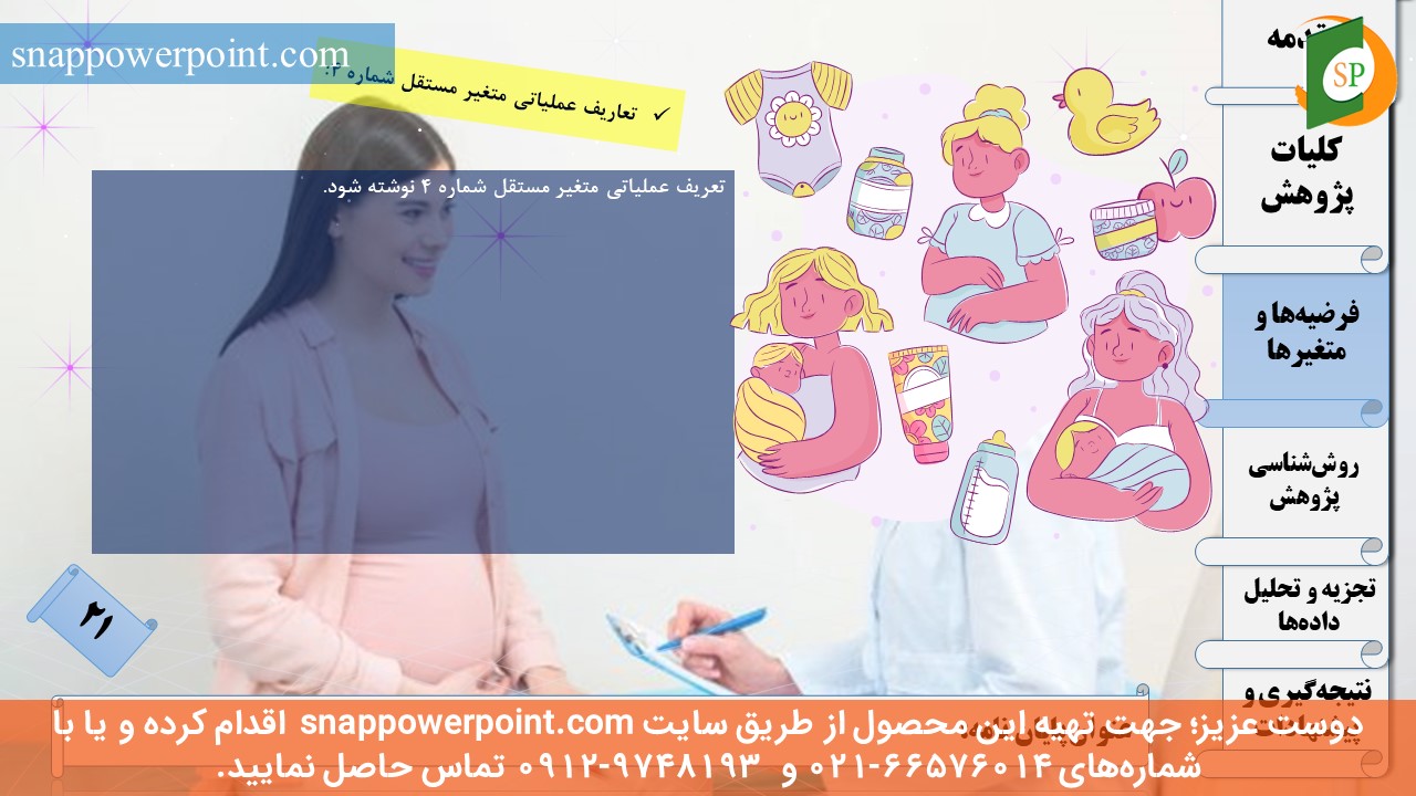 این عکس، مربوط به قالب پاورپوینت آماده پایان‌نامه بهداشت باروری - طرح ماهان، گروه تخصصی اسنپ پاورپوینت می‌باشد.