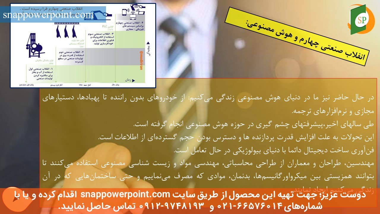 این عکس، مربوط به پاورپوینت آماده انقلاب صنعتی چهارم و چالش‌ها و فرصت‌ها، گروه تخصصی اسنپ پاورپوینت می‌باشد.